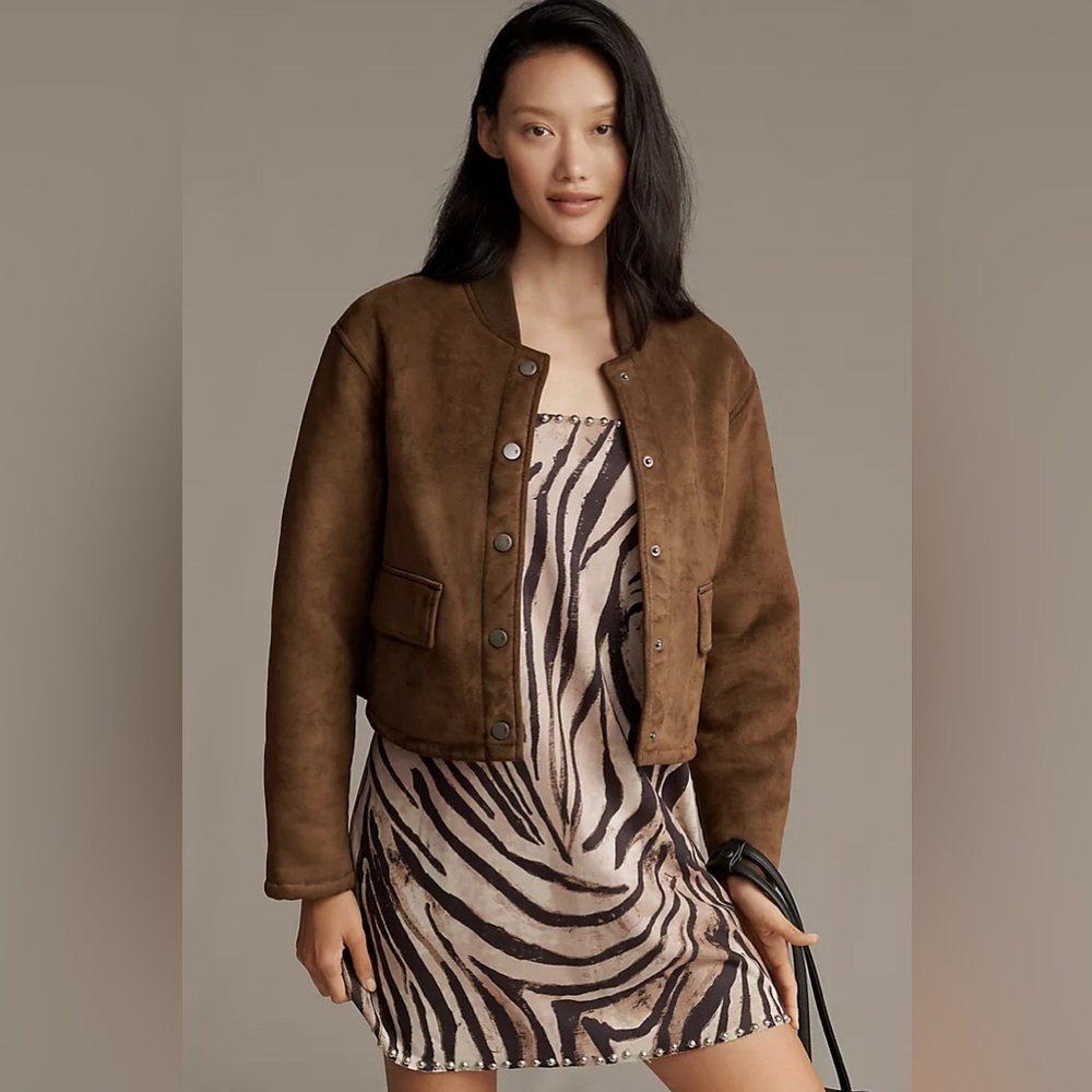 Pilcro Sherpa Fleece-Lined Crop Bomber Jacket M